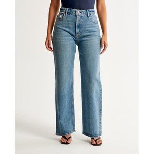 Abercrombie & Fitch 90's Straight Ultra High Rise Curve Love Sz 37/24R Blue Jean